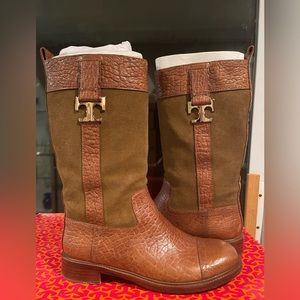 Tory Burch Vicuña/Almond Corey Mid Calf Flat Boot Size 8